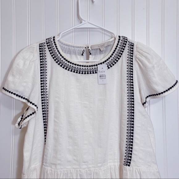 Loft Embroidered Flutter Sleeve Dress In Ivory NWT - Picture 5 of 11